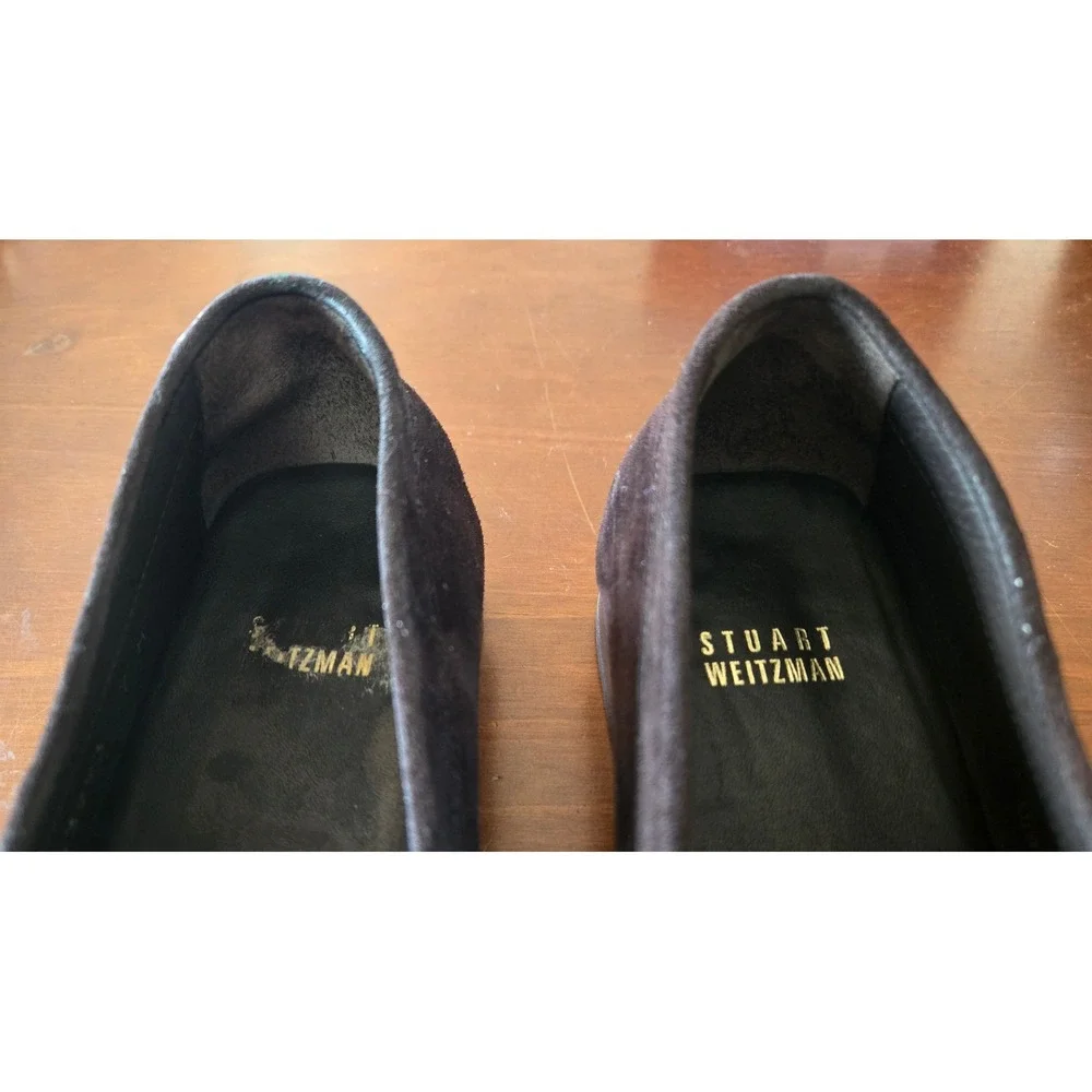 Stuart Weitzman Chic Hardrock Brown Suede Gemstone Loafers Size 7M Square Toe